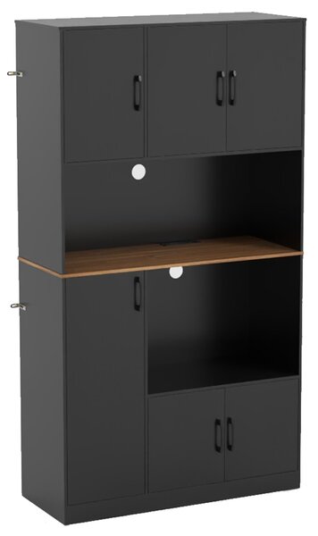 Costway Credenza autoportante con supporto per microonde sala da pranzo in legno per cucina, Armadio dispensa alto 180 cm con presa Nero