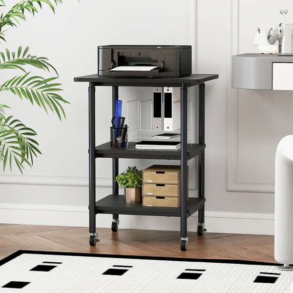 Costway Carrello stampante a con ripiani di stoccaggio e ruote con blocco, Scaffale di stoccaggio mobile per scanner e fax Nero