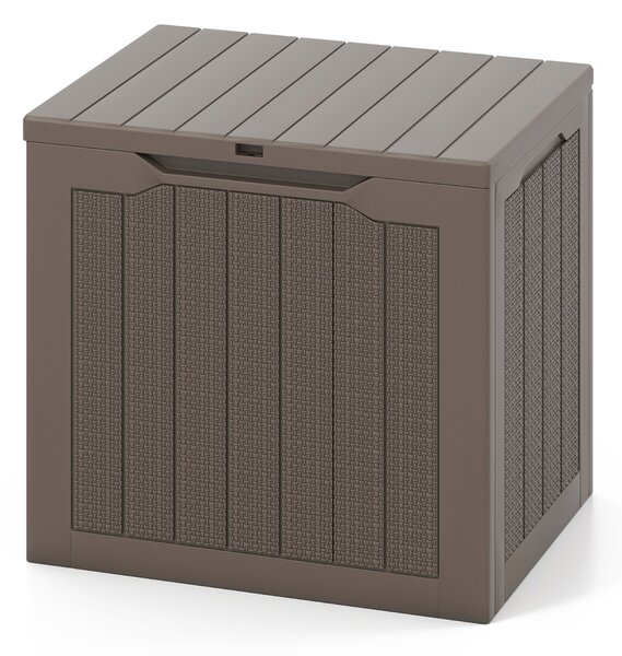 Costway Contenitore per terrazza da 25 galloni con coperchio bloccabile e tessitura in vimini, Scatola di stoccaggio da esterno Marrone