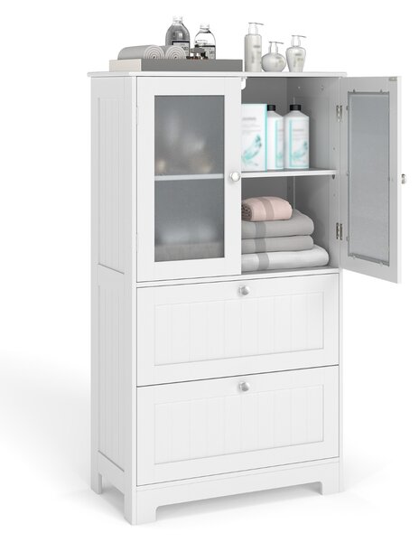 Costway Mobile da bagno a terra con ripiani regolabile per cucina e salotto, Armadietto autoportante con 2 cassetti e 2 ante Bianco