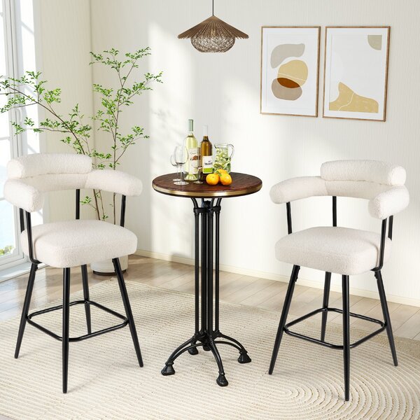 Costway Sedie moderne imbottite in boucle con gambe in metallo e poggiapiedi per isola cucina, Set di 2 sgabelli da bar girevoli Bianco