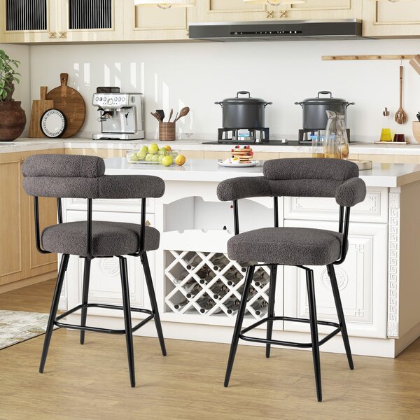 Costway Sedie moderne imbottite in boucle con gambe in metallo e poggiapiedi per isola cucina, Set di 2 sgabelli da bar girevoli Grigio