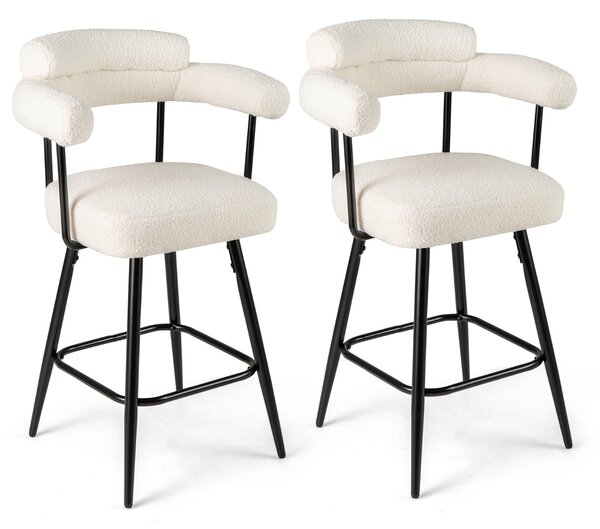 Costway Sedie moderne imbottite in boucle con gambe in metallo e poggiapiedi per isola cucina, Set di 2 sgabelli da bar girevoli Bianco