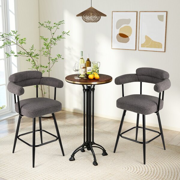 Costway Sedie moderne imbottite in boucle con gambe in metallo e poggiapiedi per isola cucina, Set di 2 sgabelli da bar girevoli Grigio