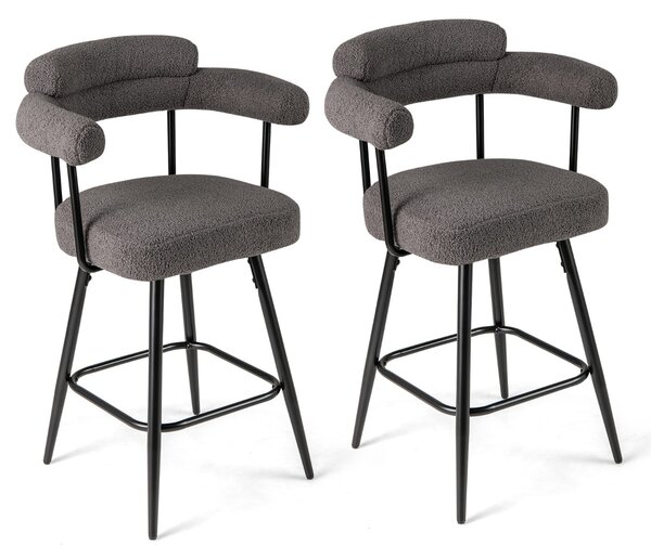 Costway Sedie moderne imbottite in boucle con gambe in metallo e poggiapiedi per isola cucina, Set di 2 sgabelli da bar girevoli Grigio
