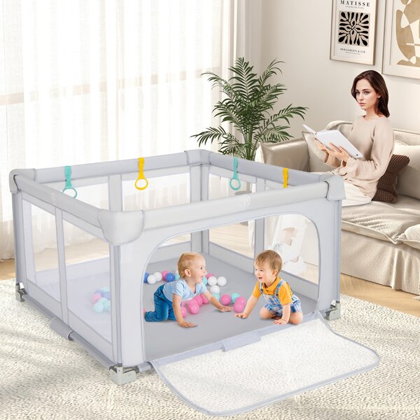 Costway Box per bambini 127 x 127 cm senza montaggio, Recinto pieghevole per bambini con cancello con cerniera Bianco