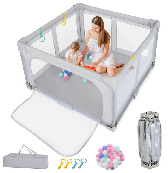 Costway Box per bambini 127 x 127 cm senza montaggio, Recinto pieghevole per bambini con cancello con cerniera Bianco