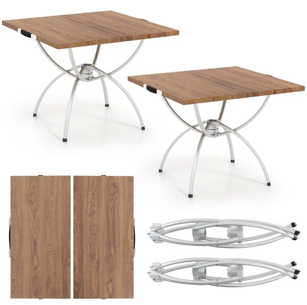 Costway Tavolo da picnic leggero estendibile con piano effetto legno in alluminio, Set di 2 tavoli da campeggio pieghevoli Naturale