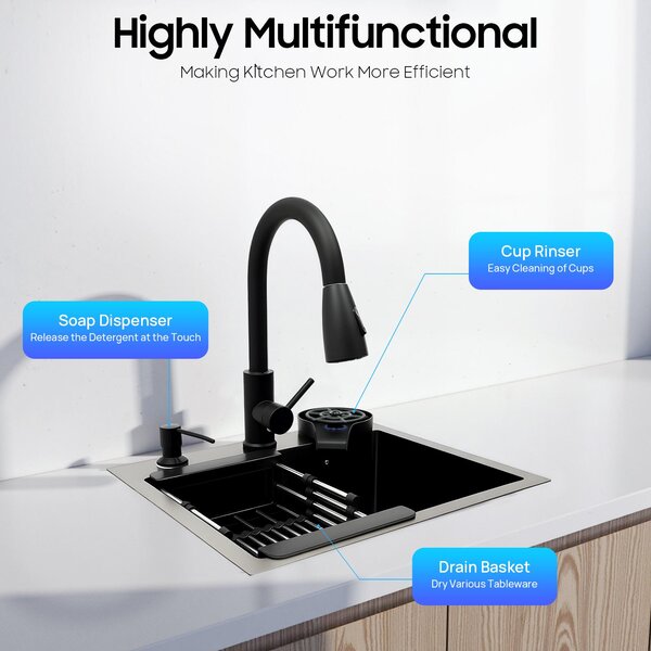 Rubinetto da cucina estraibile - Acciaio inossidabile 201 con rivestimento nano nero, ideale per lavelli moderni