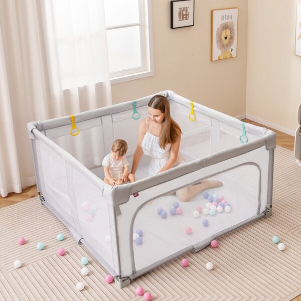 Costway Box per bambini 127 x 127 cm senza montaggio, Recinto pieghevole per bambini con cancello con cerniera Bianco