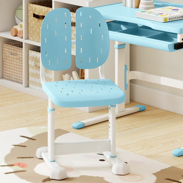 Costway Sedia regolabile in altezza per bambini con doppi supporti dorsal, Sedia da studio con seduta traspirante Blu