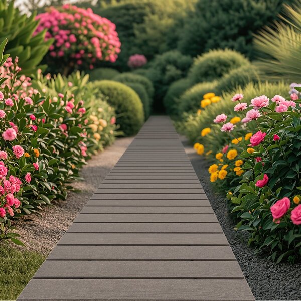Costway Camminamento dritto con telaio in HDPE superficie antiscivolo con filo metallico, Passerella da giardino esterna da 242 cm Grigio