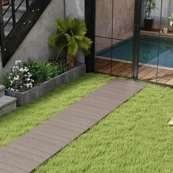 Costway Camminamento dritto con telaio in HDPE superficie antiscivolo con filo metallico, Passerella da giardino esterna da 242 cm Grigio