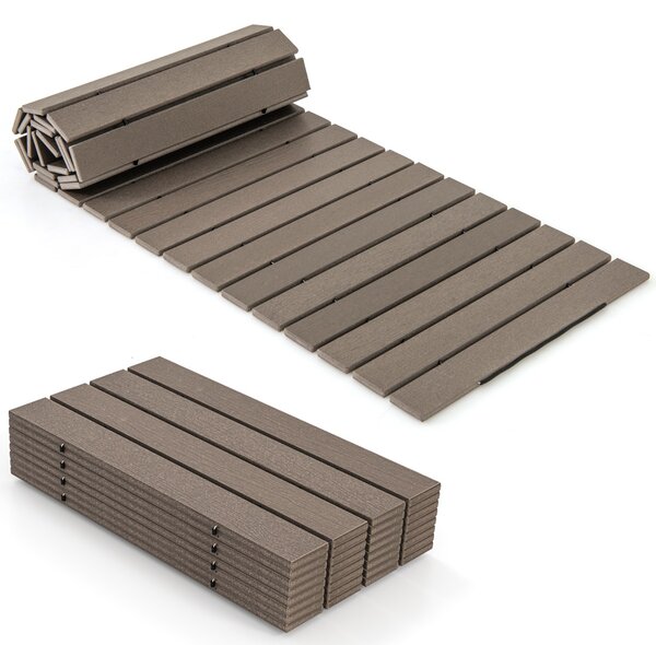 Costway Camminamento dritto con telaio in HDPE superficie antiscivolo con filo metallico, Passerella da giardino esterna da 242 cm Grigio