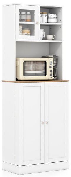 Costway Mobile alto 170 cm con ripiano per microonde 8 ripiani porta e 5 ripiani regolabili, Armadio dispensa da cucina per soggiorno Bianco