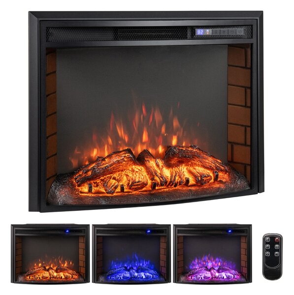 Costway Riscaldatore con telecomando protezione da surriscaldamento, Inserto per caminetto elettrico curvo timer da 6H Nero