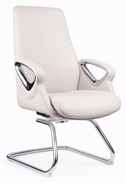 Moderna poltrona da ufficio color beige con struttura cromata e braccioli imbottiti