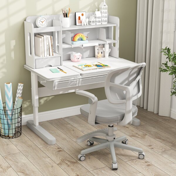 Costway Sedia da studio con altezza regolabile da computer in rete, Sedia da scrivania per bambini ruote universali Grigio