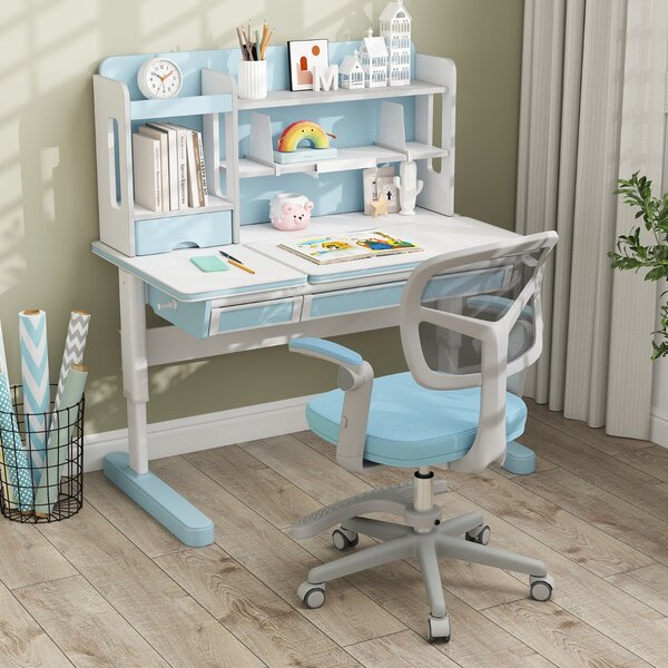 Costway Sedia da studio con altezza regolabile da computer in rete, Sedia da scrivania per bambini ruote universali Blu