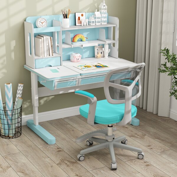 Costway Sedia da studio con altezza regolabile da computer in rete, Sedia da scrivania per bambini ruote universali Verde