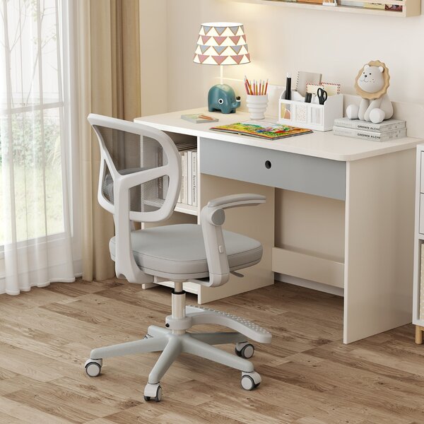 Costway Sedia da studio con altezza regolabile da computer in rete, Sedia da scrivania per bambini ruote universali Grigio