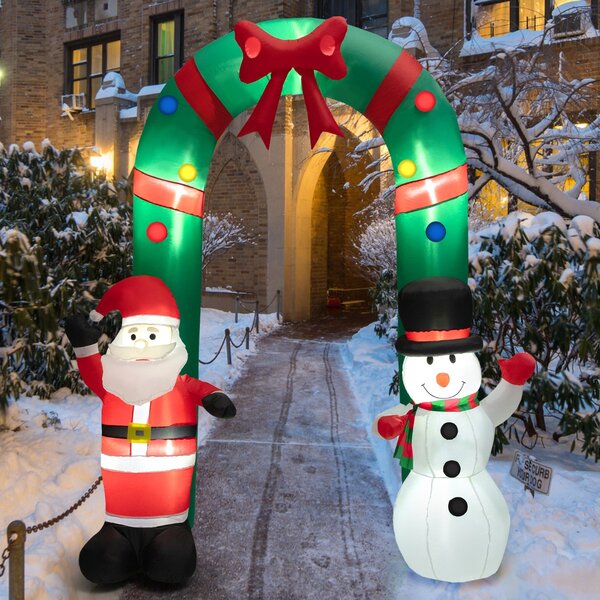 Costway Decorazione gonfiabile da esterno con pupazzo di neve di benvenuto per festa, Arco di natale gonfiabile alto 245 cm