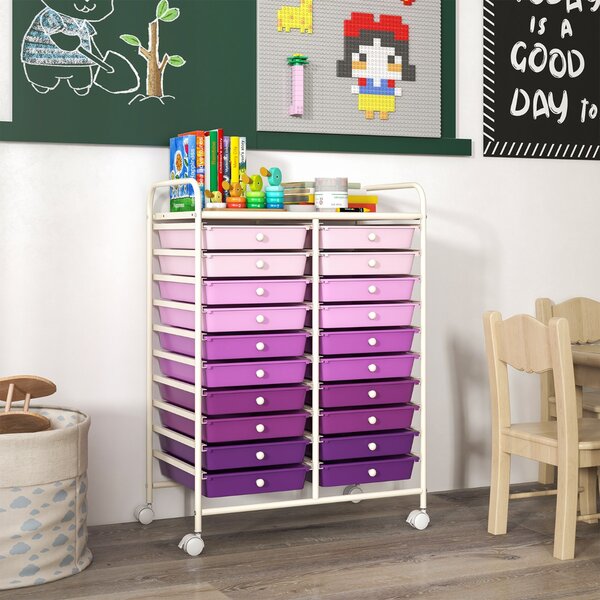 Costway Carrello cassettiera multiuso e leggero con 20 cassetti, Contenitore con ruote per ufficio e casa Viola