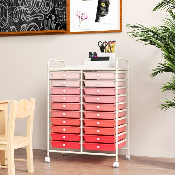 Costway Carrello cassettiera multiuso e leggero con 20 cassetti, Contenitore con ruote per ufficio e casa Rosa