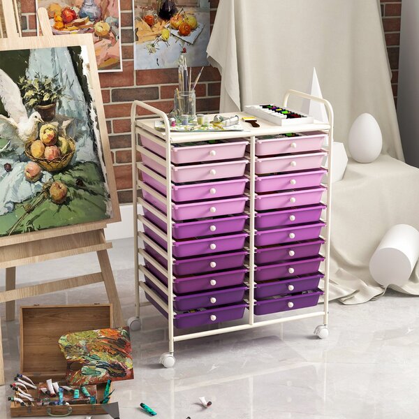 Costway Carrello cassettiera multiuso e leggero con 20 cassetti, Contenitore con ruote per ufficio e casa Viola