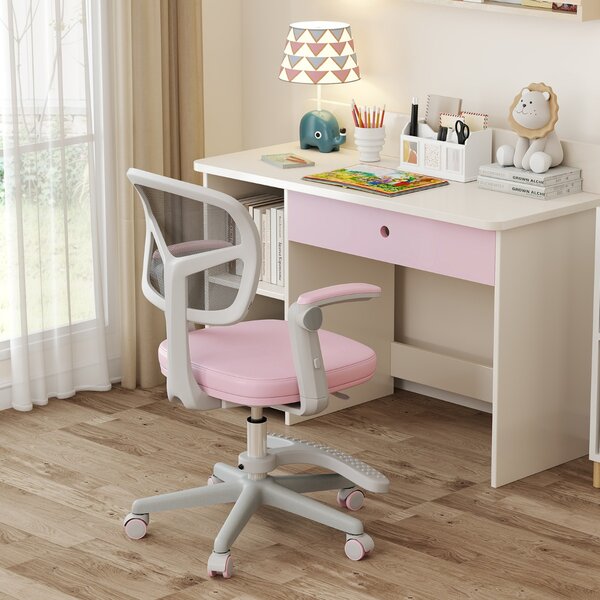 Costway Sedia da studio con altezza regolabile da computer in rete, Sedia da scrivania per bambini ruote universali Rosa