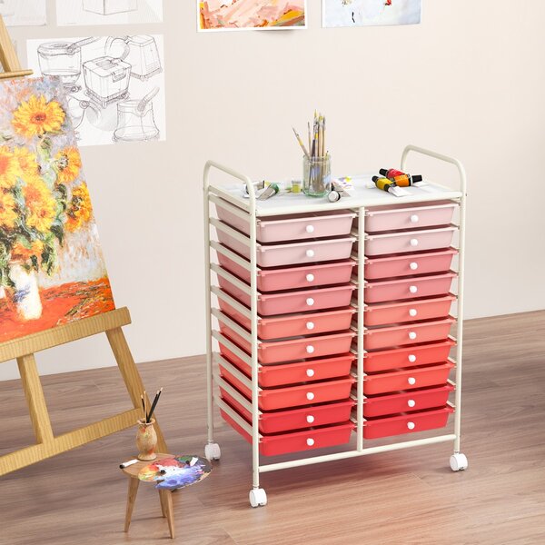 Costway Carrello cassettiera multiuso e leggero con 20 cassetti, Contenitore con ruote per ufficio e casa Rosa