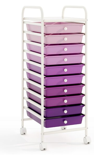 Costway Carrello cassettiera multiuso con 10 cassetti da cucina, Contenitore con ruote a 10 ripiani per bagno Viola