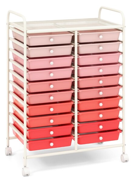 Costway Carrello cassettiera multiuso e leggero con 20 cassetti, Contenitore con ruote per ufficio e casa Rosa