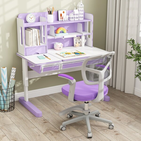 Costway Sedia da studio con altezza regolabile da computer in rete, Sedia da scrivania per bambini ruote universali Viola