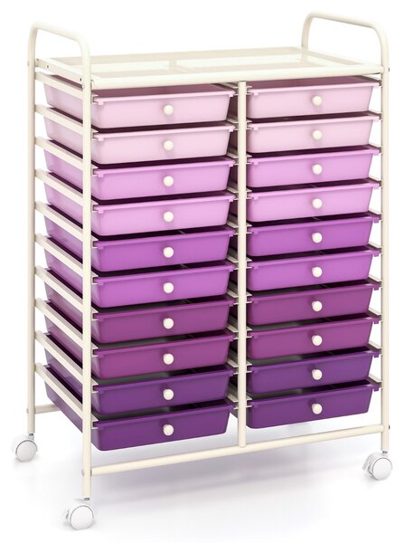 Costway Carrello cassettiera multiuso e leggero con 20 cassetti, Contenitore con ruote per ufficio e casa Viola