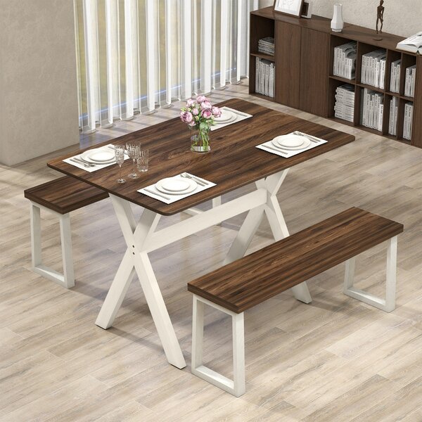 Costway Tavolo da cucina in effetto legno con struttura a x e elegante superficie di 110 x 71 cm, Tavolino consolle con piano testurizzato Noce