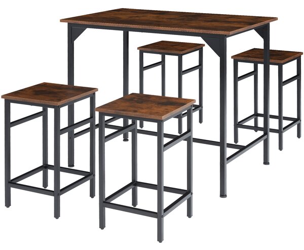Tectake 404306 set tavolo da bar edimburgo 4 + 1 - legno industriale scuro, rustico