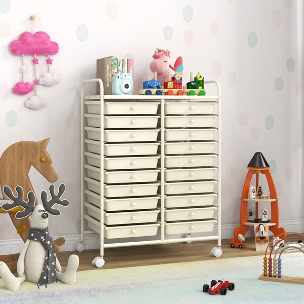Costway Carrello cassettiera multiuso e leggero con 20 cassetti, Contenitore con ruote per ufficio e casa Bianco