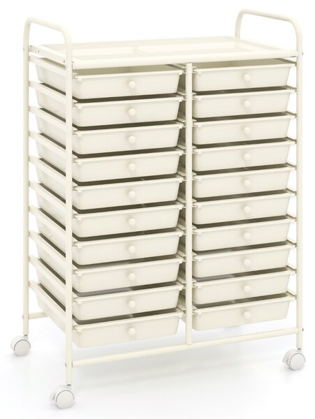Costway Carrello cassettiera multiuso e leggero con 20 cassetti, Contenitore con ruote per ufficio e casa Bianco