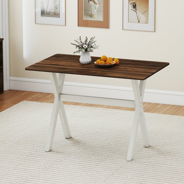 Costway Tavolo da cucina in effetto legno con struttura a x e elegante superficie di 110 x 71 cm, Tavolino consolle con piano testurizzato Noce
