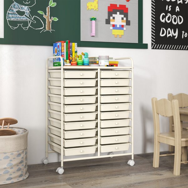 Costway Carrello cassettiera multiuso e leggero con 20 cassetti, Contenitore con ruote per ufficio e casa Bianco