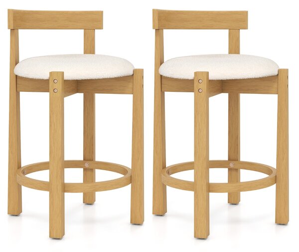 Costway Sedie da bar imbottite in velluto teddy con schienali e poggiapiedi in legno, Set da 2 sgabelli da bar alti 62 cm Naturale