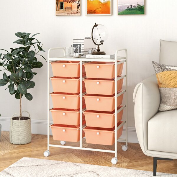 Costway Carrello a 10 cassetti multiuso con ruote, Organizzatore per carta da scrapbooking e utensili da ufficio Oro rosa