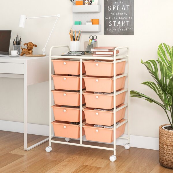 Costway Carrello a 10 cassetti multiuso con ruote, Organizzatore per carta da scrapbooking e utensili da ufficio Oro rosa