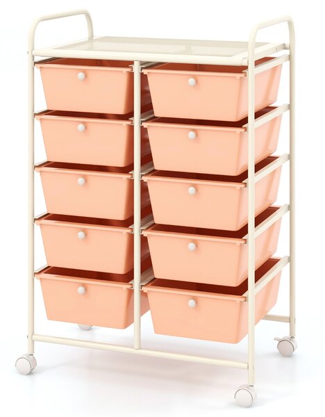 Costway Carrello a 10 cassetti multiuso con ruote, Organizzatore per carta da scrapbooking e utensili da ufficio Oro rosa