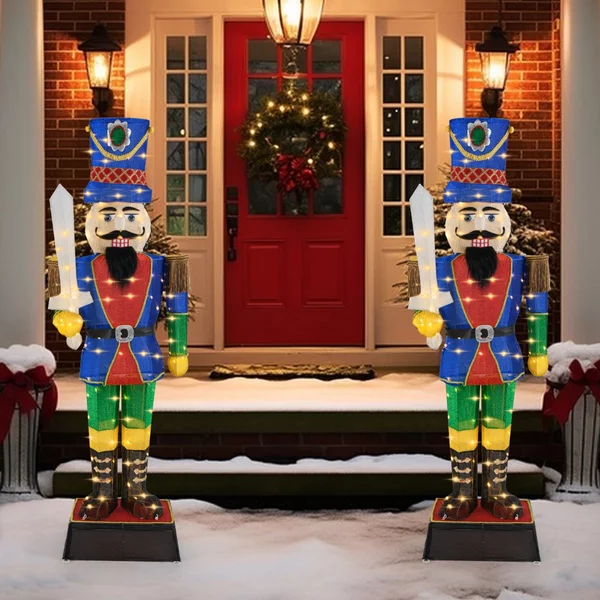Costway Soldato di natale 3d illuminato con 110 luci LED per uso interno ed esterno, Soldato preilluminato da 184 cm con spada 2 Pezzi