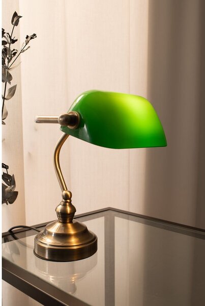 Lampada da tavolo in verde e ottone, altezza 25 cm Bankers - Markslöjd
