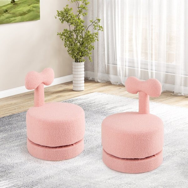 Costway Sgabelli per bambini rivestiti in velluto con schienale a fiocco, Set di 2 sedie girevoli a 360° per soggiorno Rosa