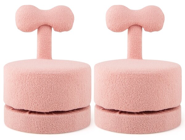 Costway Sgabelli per bambini rivestiti in velluto con schienale a fiocco, Set di 2 sedie girevoli a 360° per soggiorno Rosa