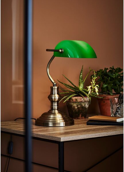 Lampada da tavolo in verde e ottone, altezza 25 cm Bankers - Markslöjd
